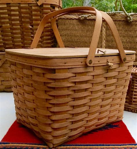 vintage picnic basket with lid.